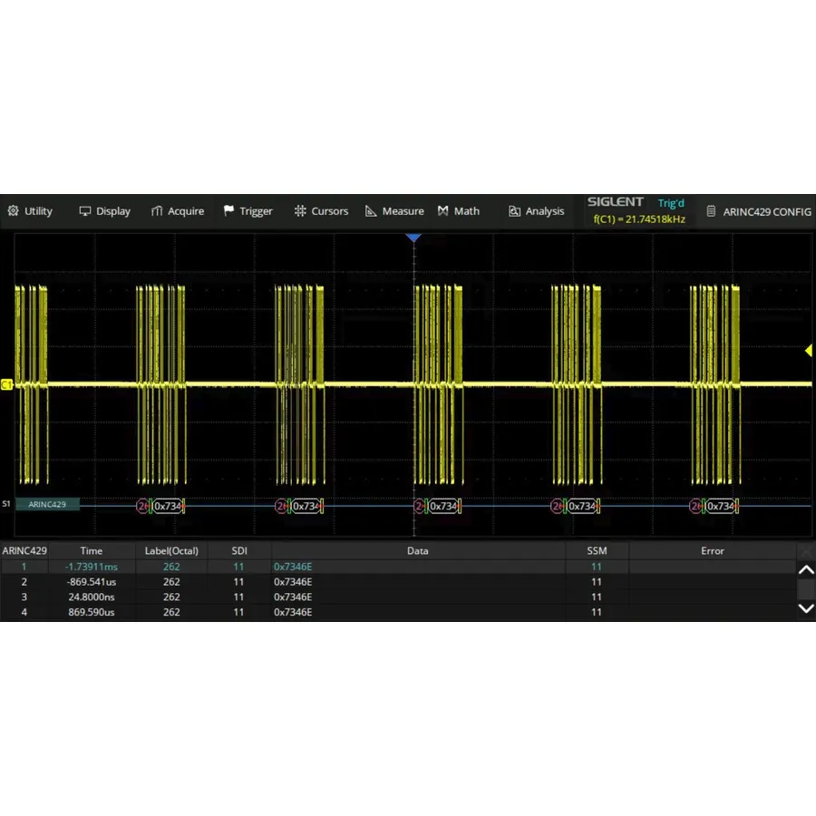 Logiciel Siglent SDS5000HD-ARINC ARINC429 Trigger/Decode