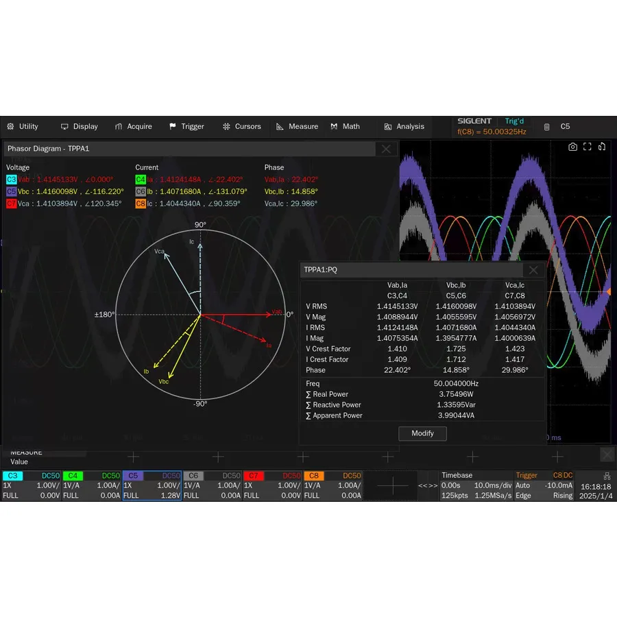 Logiciel d'analyse de puissance triphasée Siglent SDS5000HD-PA3