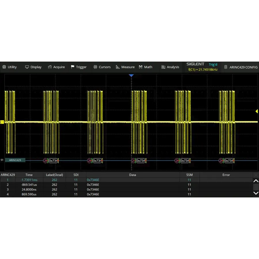 Logiciel de décodage ARINC 429 Siglent SDS5000L-ARINC