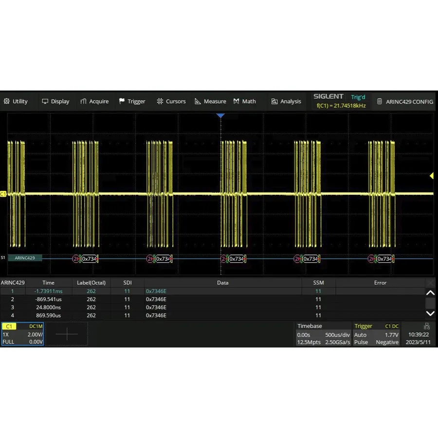 Logiciel de décodage ARINC429 Siglent SDS6000Pro-ARINC