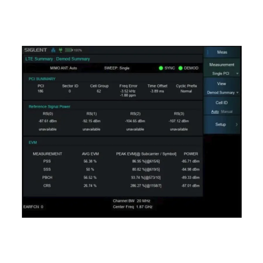 Option de mesure OTA LTE TDD/FDD Siglent SHA860-LTE