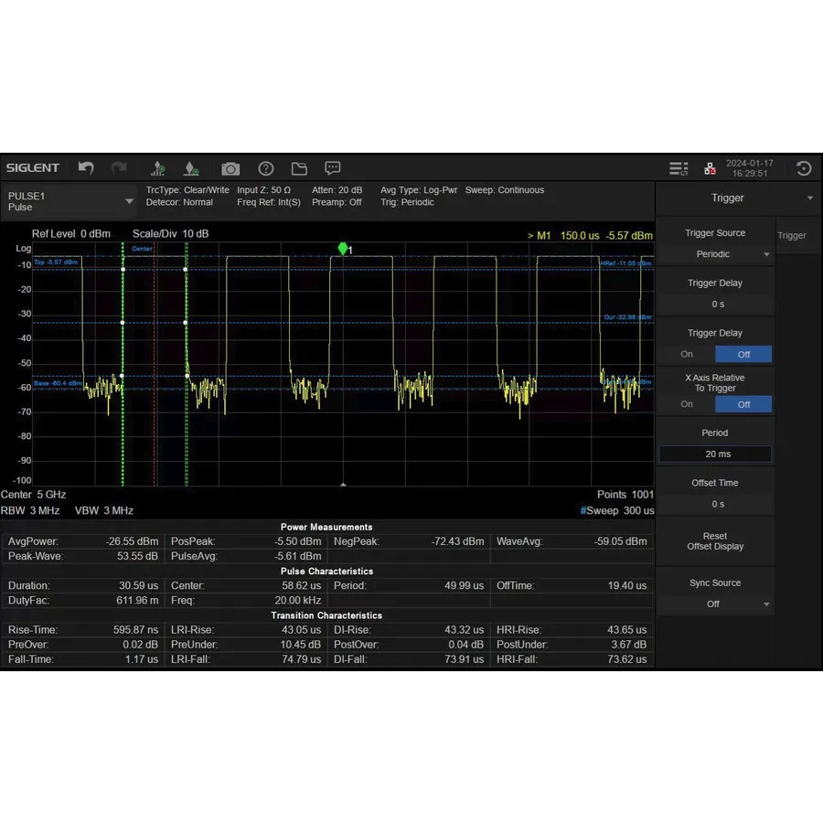 Logiciel de mesure de signal pulsé Siglent SSA5000-PU